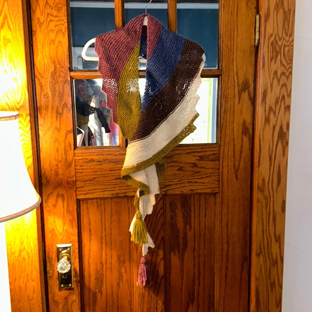 Unique hand knit boho scarf earth tones